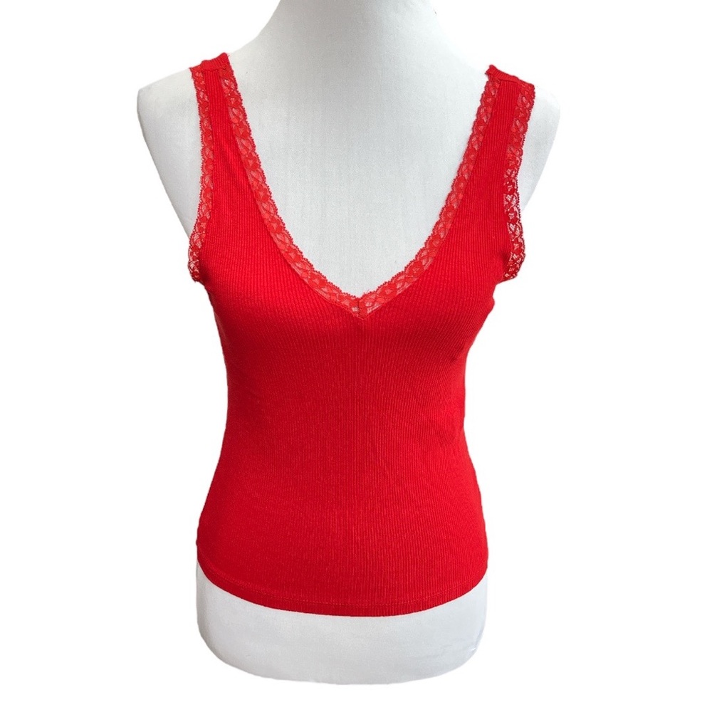 Zara Trafaluc Ribbed and Lace Tank Top Red Size Small